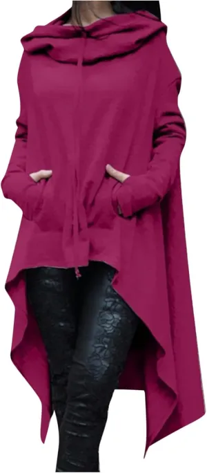 Women's Novelty Cowl Neck Sweatshirts Flowy Asymmetrical Hem Solid Hoodies Preppy Thumb Hole Oversized Pullover