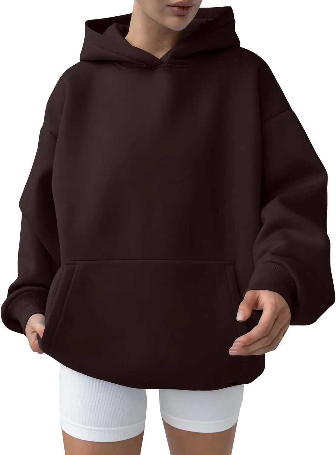 Womens Oversized Hoodie Fall Fashion 2024 Ribbed Cuffs Crewneck Sweatshirt Drop Shoulder Long Sleeve Tops With Pocket