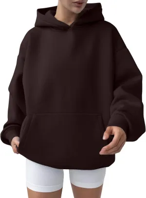 Womens Oversized Hoodie Fall Fashion 2024 Ribbed Cuffs Crewneck Sweatshirt Drop Shoulder Long Sleeve Tops With Pocket