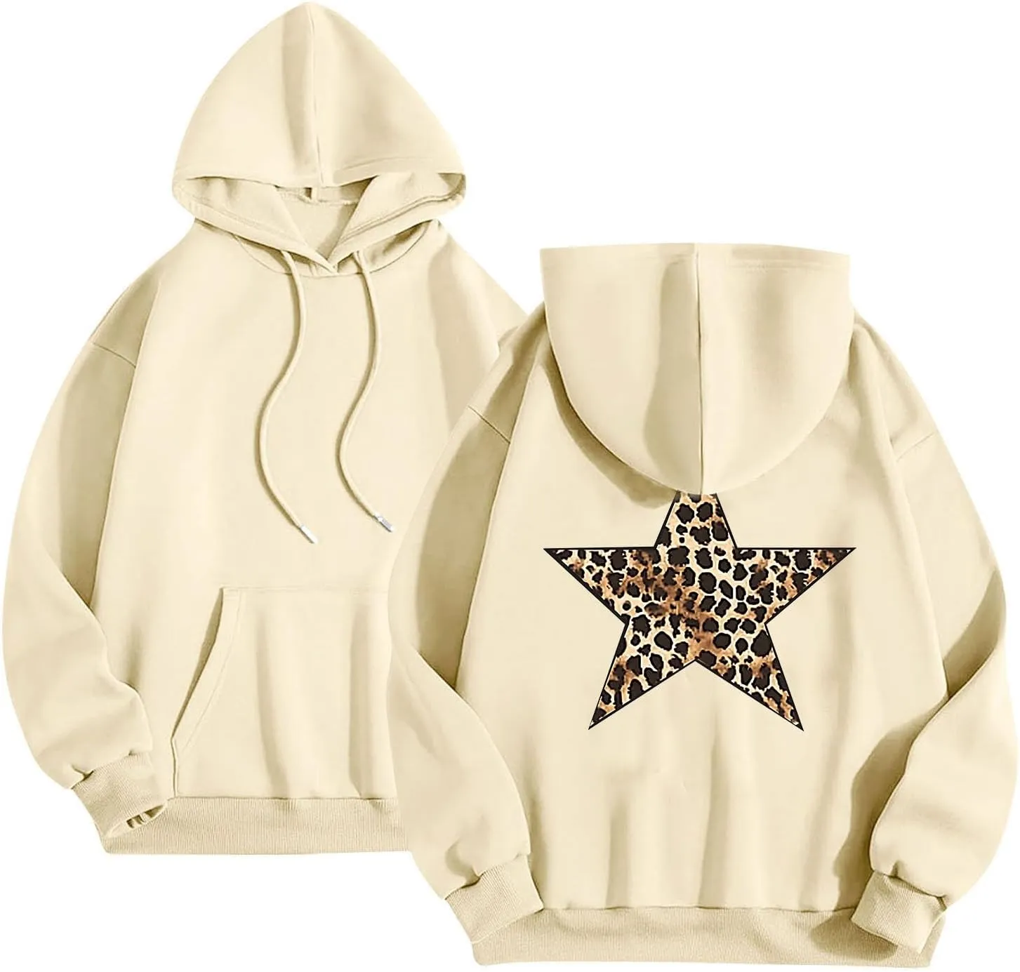 Women's Oversized Sweatshirts Fashion Leopard Star Printed Pullover Casual Athletic Hoodie Cheetah Hoodie with Pocket