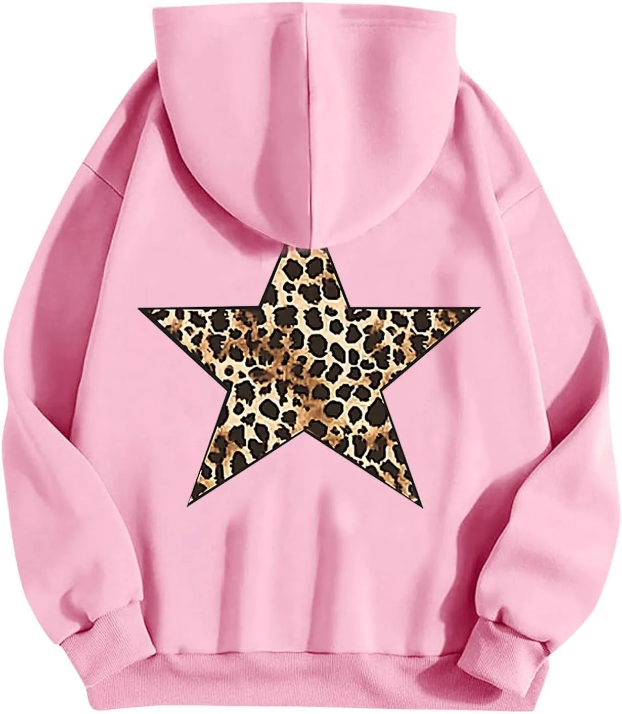 Women's Oversized Sweatshirts Fashion Leopard Star Printed Pullover Casual Athletic Hoodie Cheetah Hoodie with Pocket