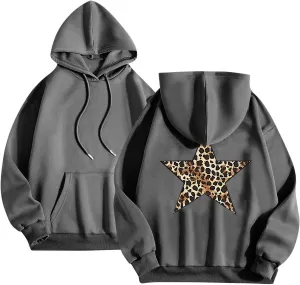 Women's Oversized Sweatshirts Fashion Leopard Star Printed Pullover Casual Athletic Hoodie Cheetah Hoodie with Pocket