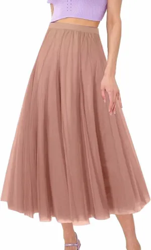 Women's Pleated Skirt Mesh Skirt Fairy Skirt Mid Length Long Skirt Dance Skirt Scrub Skirt