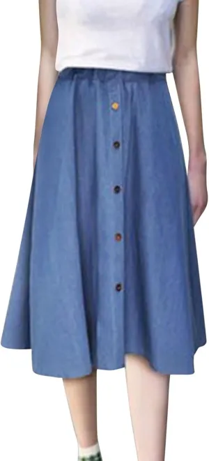 Women's Plus Size Denim Skirt Casual High Waisted A Line Midi with Elastic Waist for School Silk Skirt