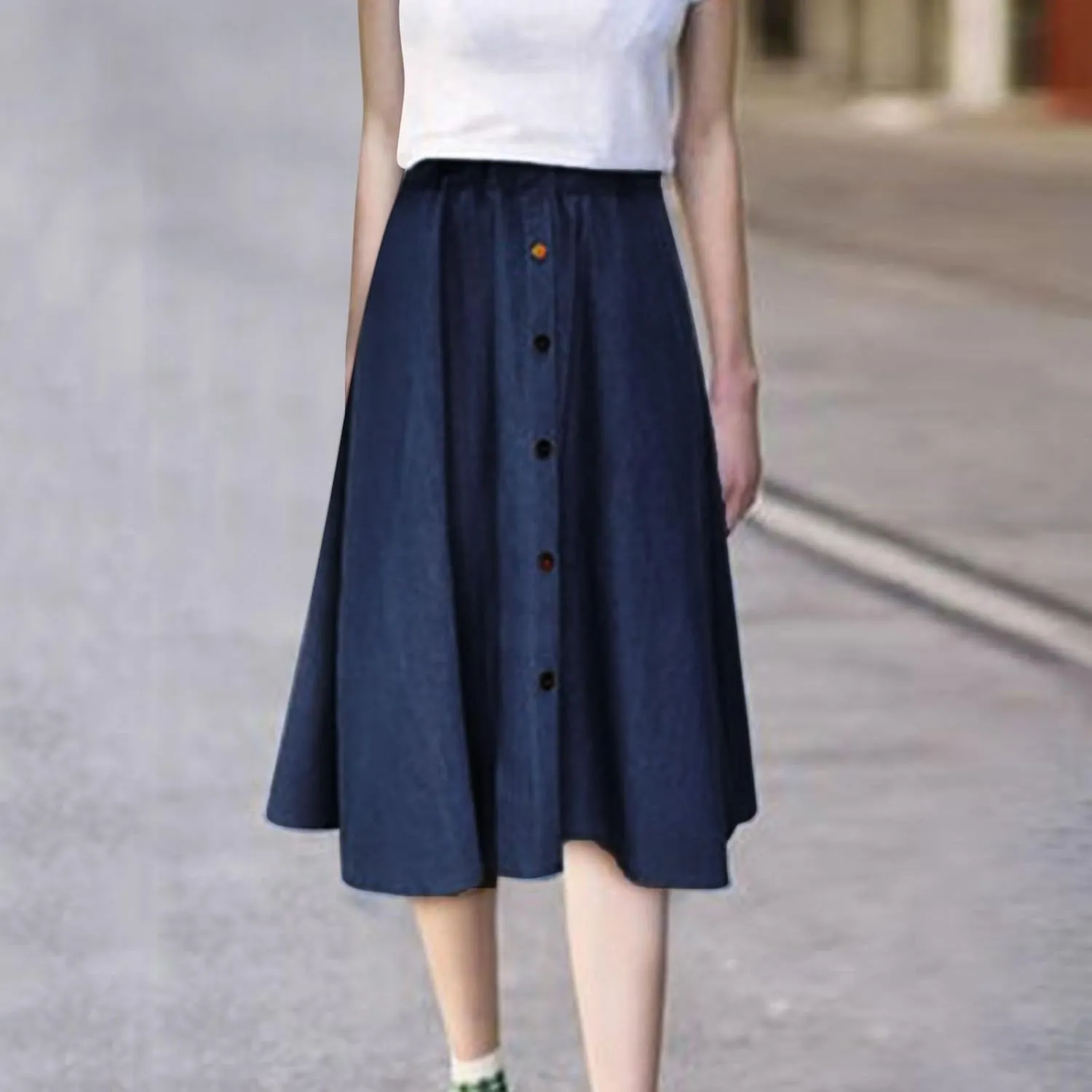 Women's Plus Size Denim Skirt Casual High Waisted A Line Midi with Elastic Waist for School Silk Skirt