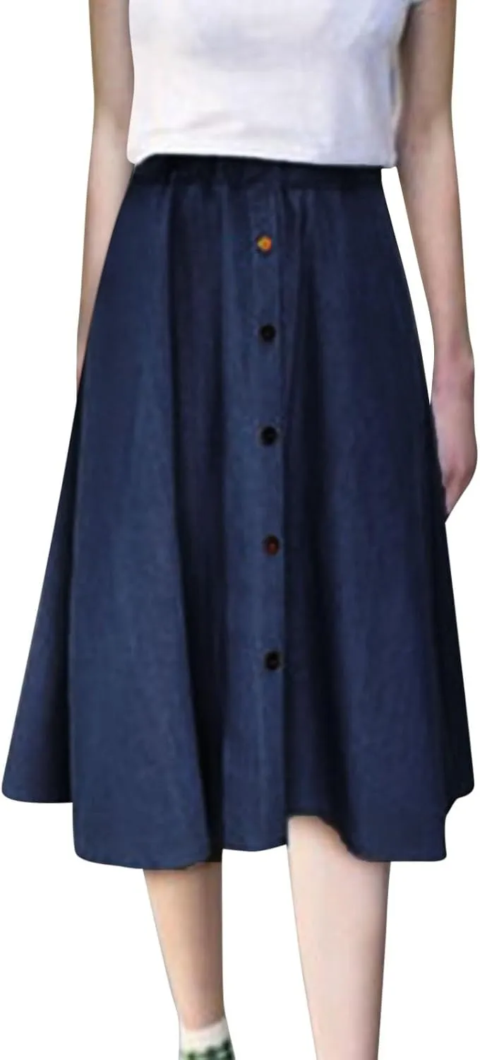 Women's Plus Size Denim Skirt Casual High Waisted A Line Midi with Elastic Waist for School Silk Skirt