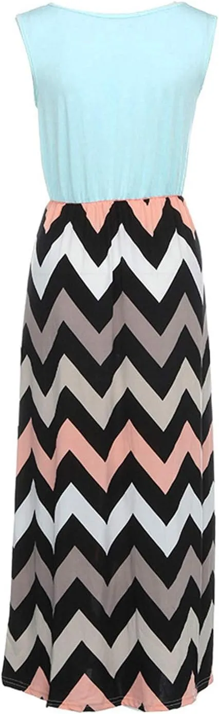 Women's Plus Size Striped Maxi Dress Lightweight Summer Beach Boho Sundress for Ladies Sleeveless Casual Long