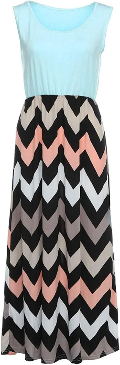 Women's Plus Size Striped Maxi Dress Lightweight Summer Beach Boho Sundress for Ladies Sleeveless Casual Long