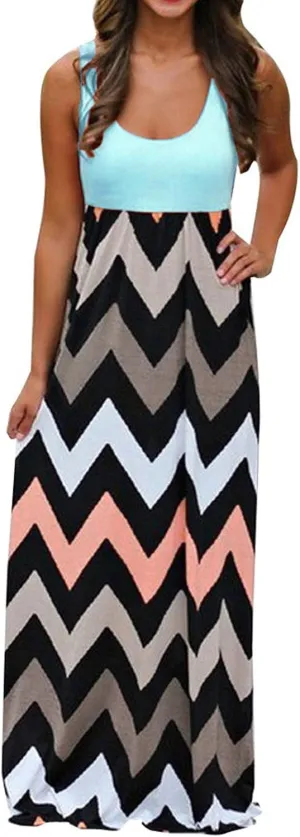 Women's Plus Size Striped Maxi Dress Lightweight Summer Beach Boho Sundress for Ladies Sleeveless Casual Long