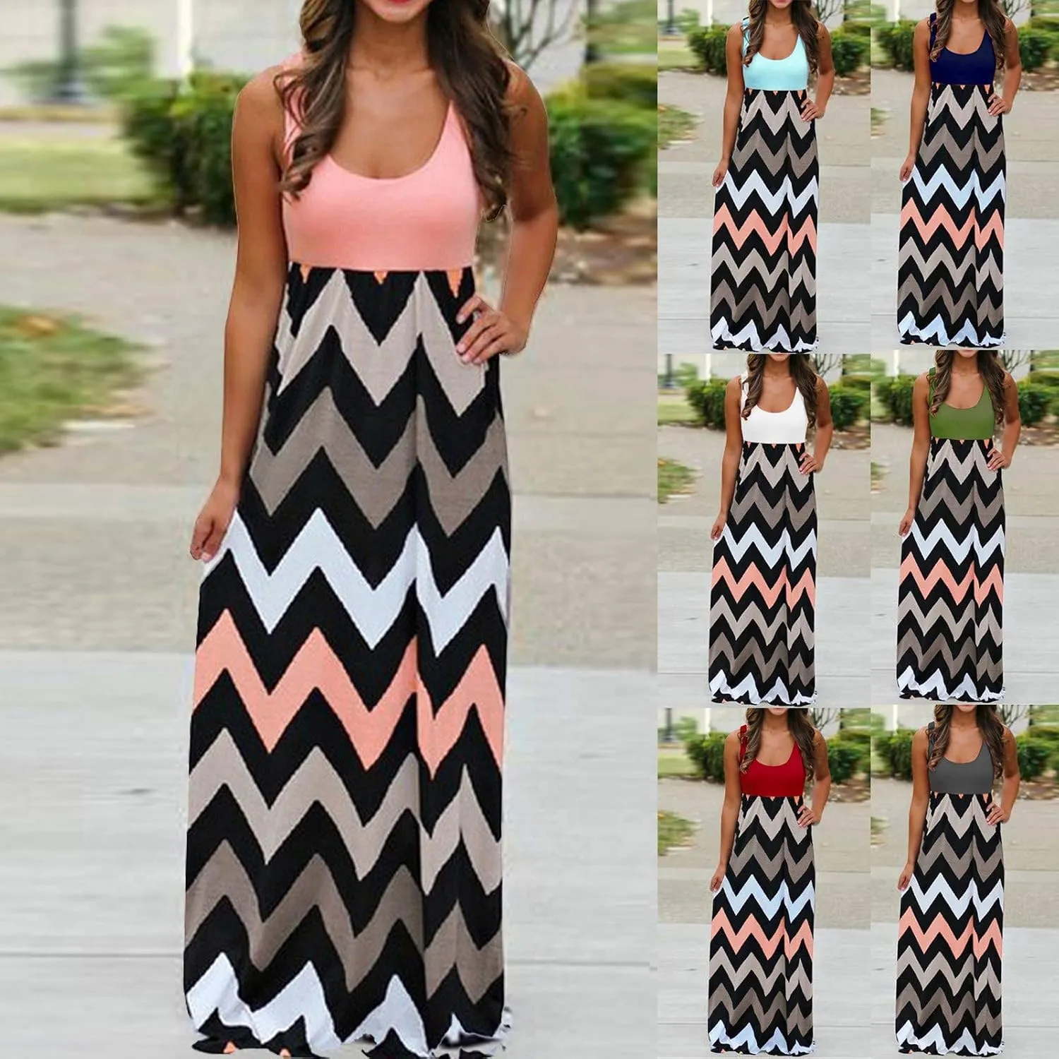 Women's Plus Size Striped Maxi Dress Lightweight Summer Beach Boho Sundress for Ladies Sleeveless Casual Long