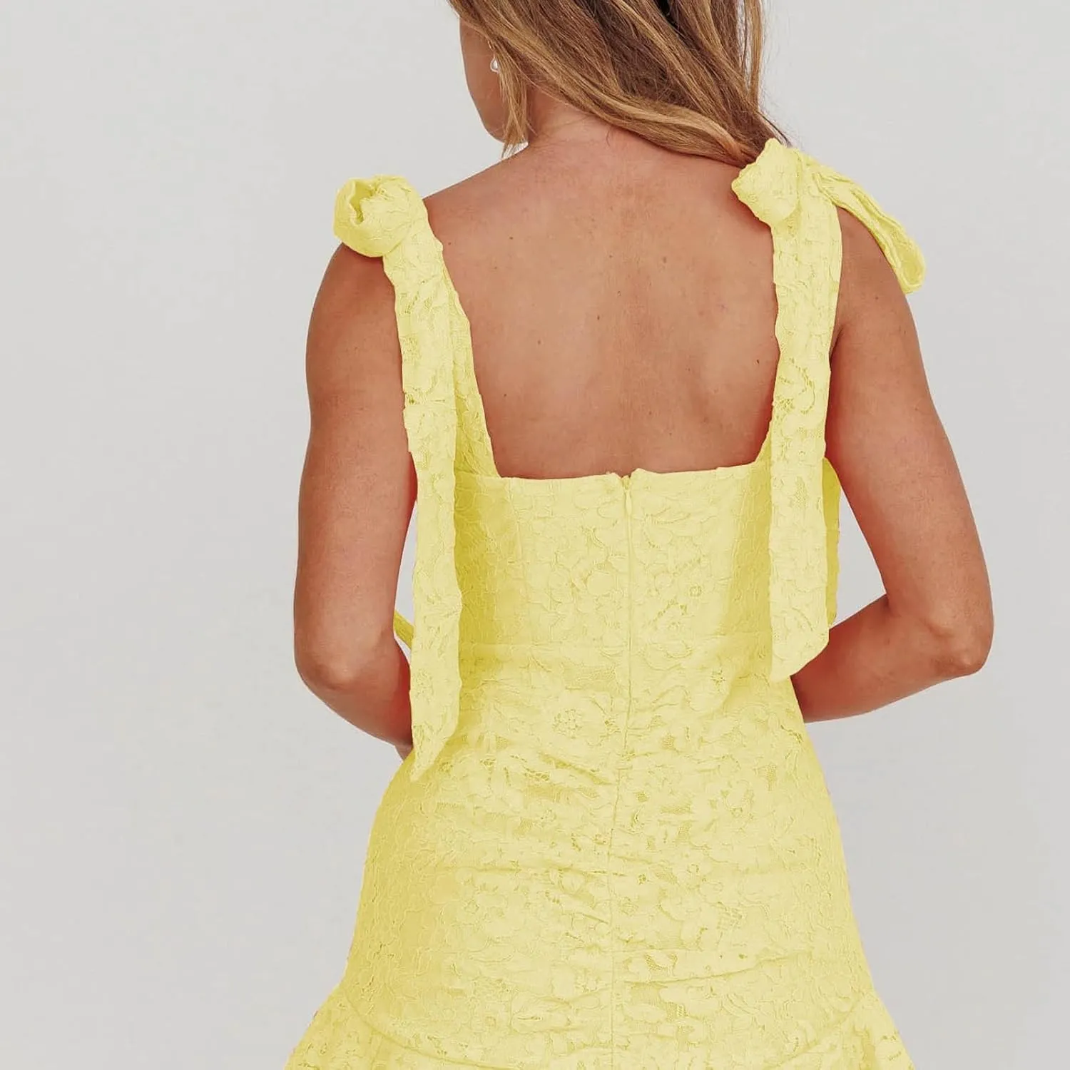 Womens Sexy Summer Y2K Tie Shoulder Mini Dress, Boho Ruffle Hem Flowy Beach Sundress