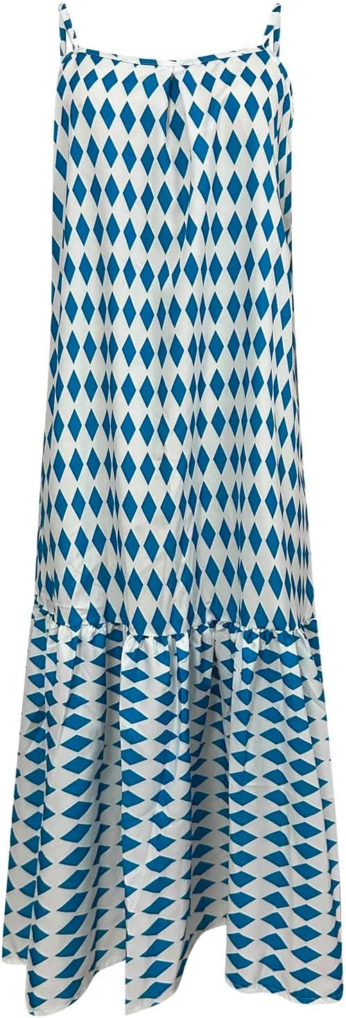 Women's Summer Casual Boho Floral Sundress Spaghetti Strap Flowy Midi Dresses A Line Beach Wedding Guest Dress