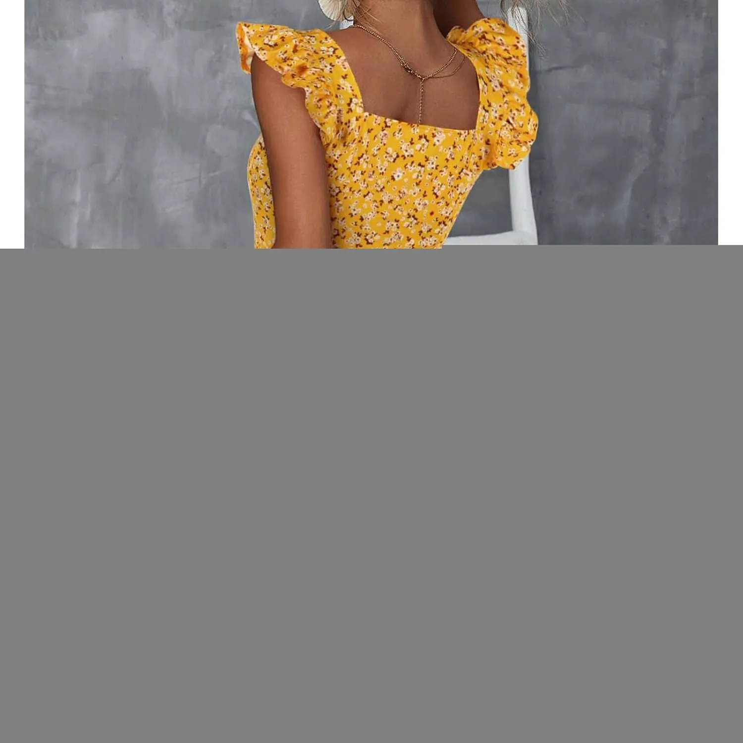 Womens Summer Casual Sleeveless Dress Floral Smocked Ruffle Square Neck Midi Dresses Flowy Boho Cute Beach Sundress