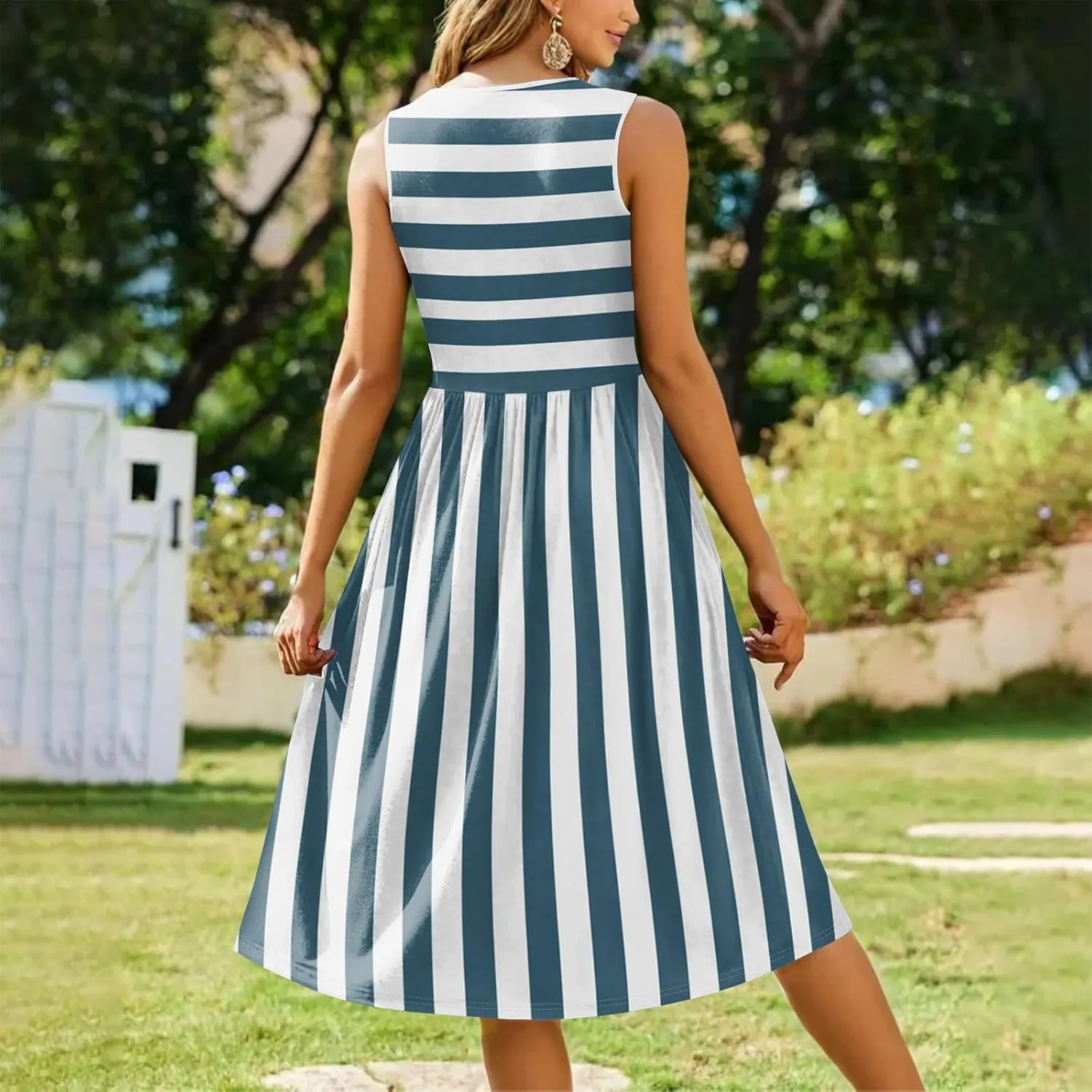 Womens Summer Dresses Flowy A-Line Sundresses Beach Floral Sleeveless Mid Dress Casual Tshirt Tank Dresses with Pockets