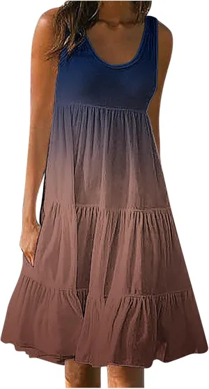 Womens Summer Dresses Sleeveless midi Dress Spaghetti Strap Sundress Ruffles Casual Loose Boho Floral T Shirt Dress