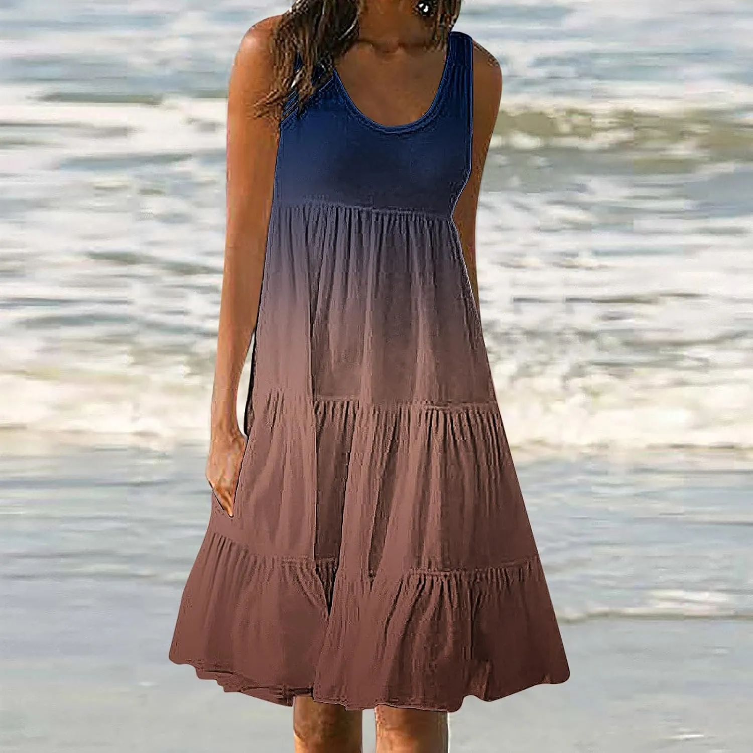 Womens Summer Dresses Sleeveless midi Dress Spaghetti Strap Sundress Ruffles Casual Loose Boho Floral T Shirt Dress