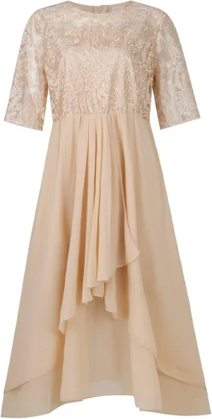 Women's Summer Elegant Trendy V-Neck Short Sleeve Lace Chiffon Prom Party Cocktail Wedding Guest Dress 2025, S-3XL
