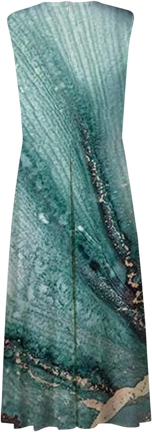 Women's Summer Maxi Dresses V Neck Sleeveless Boho Beach Swing Spring Dresses, S-3XL