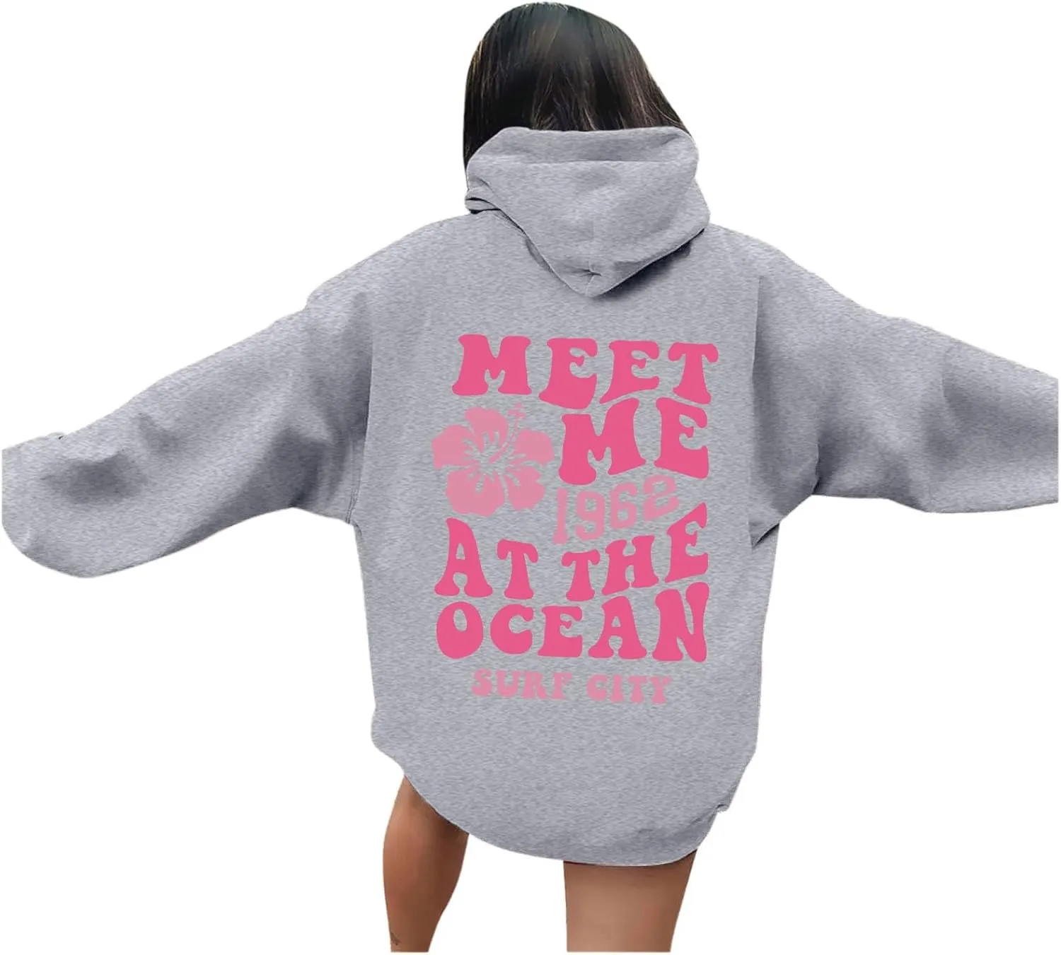 Womens Sweatshirt Graphic Hoodies Letter Print Casual Long Sleeve Drawstring Pullover Tops with Pocket, Medium