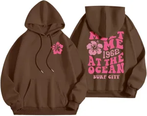 Womens Sweatshirt Graphic Hoodies Letter Print Casual Long Sleeve Drawstring Pullover Tops with Pocket, Medium