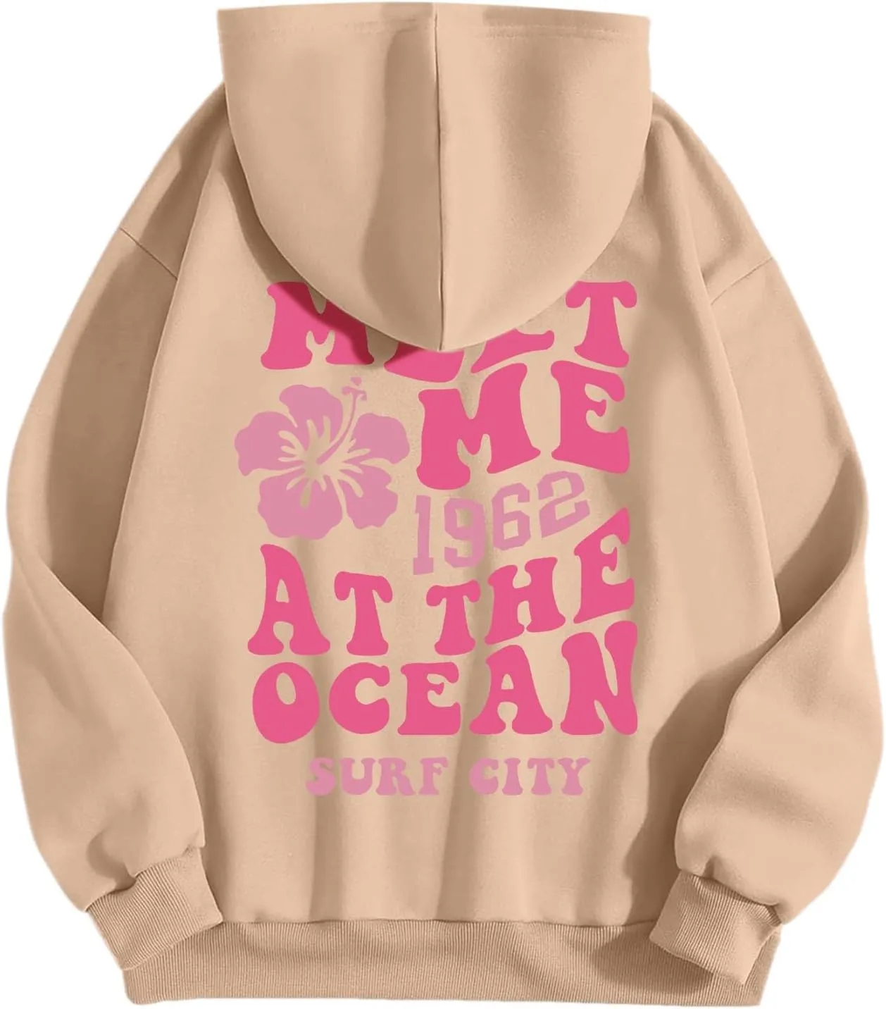 Womens Sweatshirt Graphic Hoodies Letter Print Casual Long Sleeve Drawstring Pullover Tops with Pocket, Medium