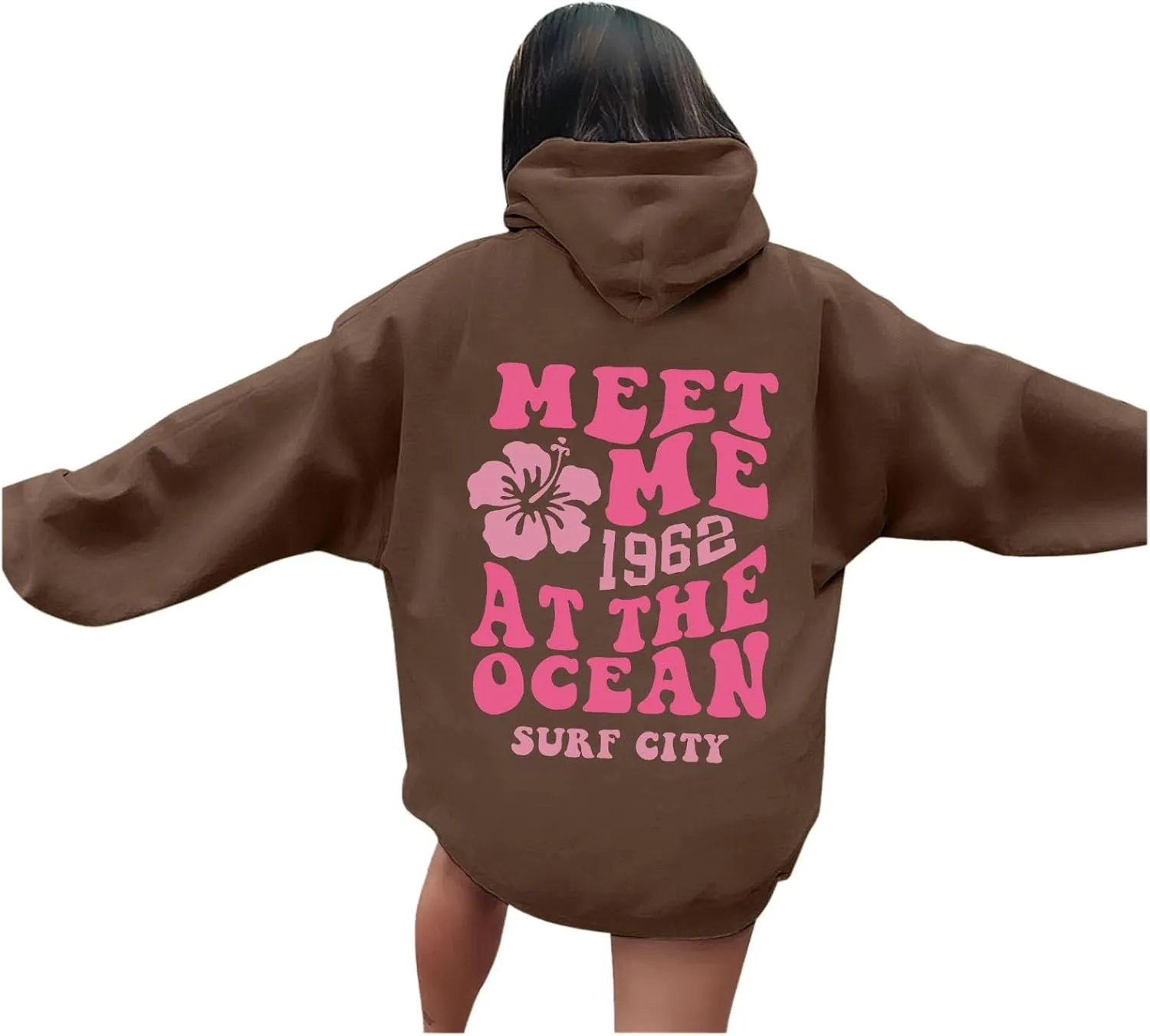 Womens Sweatshirt Graphic Hoodies Letter Print Casual Long Sleeve Drawstring Pullover Tops with Pocket, Medium