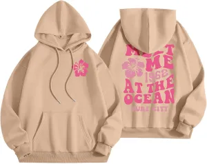 Womens Sweatshirt Graphic Hoodies Letter Print Casual Long Sleeve Drawstring Pullover Tops with Pocket, Medium