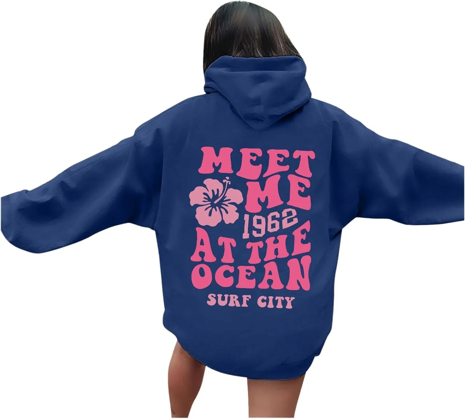 Womens Sweatshirt Graphic Hoodies Letter Print Casual Long Sleeve Drawstring Pullover Tops with Pocket, Medium