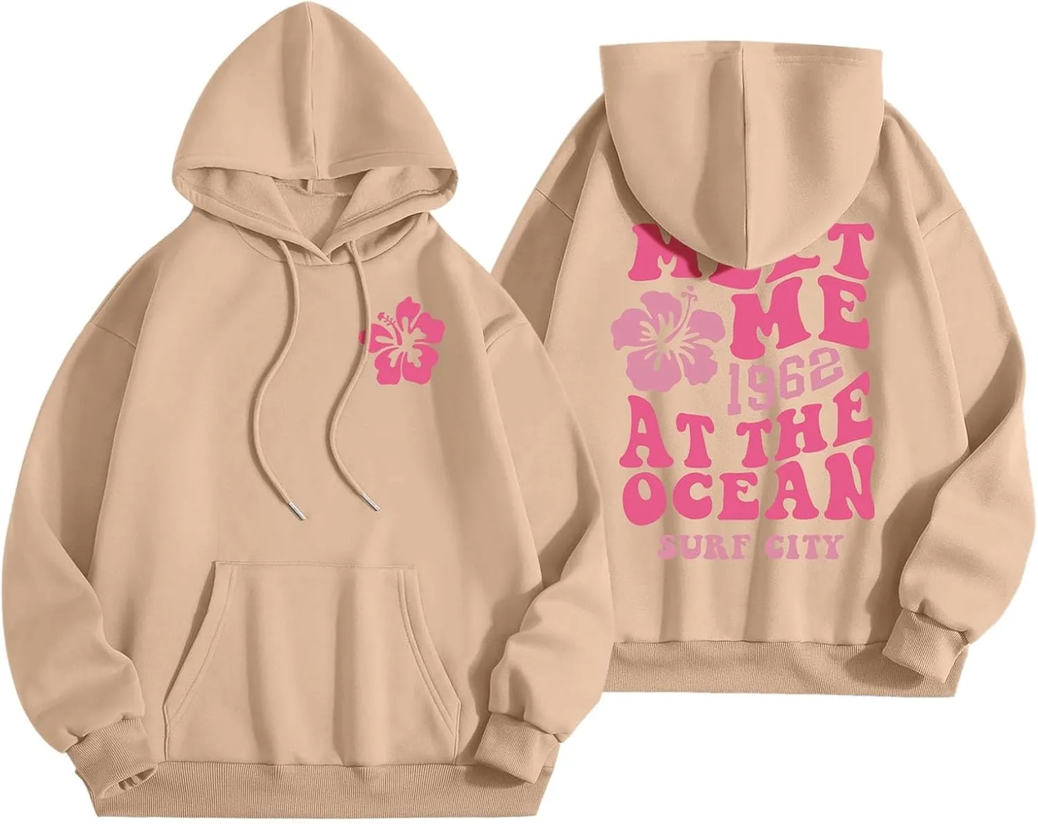 Womens Sweatshirt Graphic Hoodies Letter Print Casual Long Sleeve Drawstring Pullover Tops with Pocket, Medium