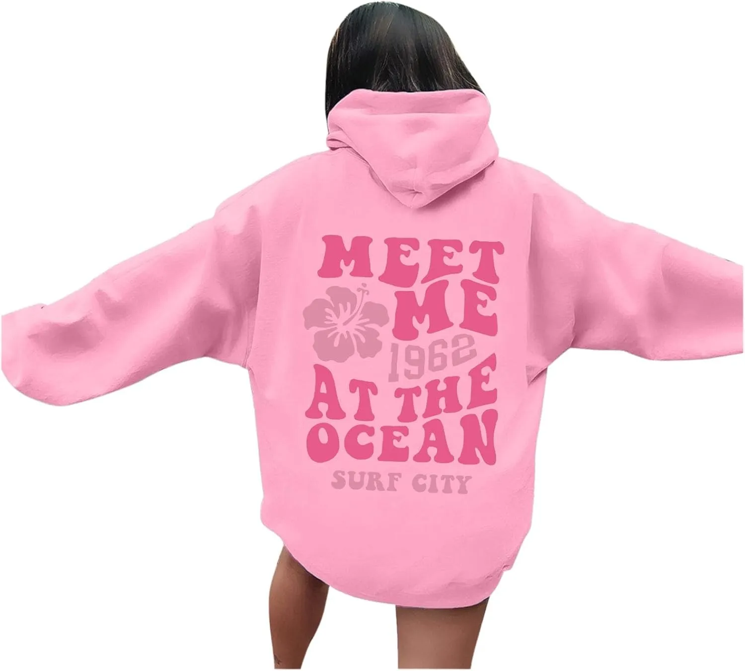Womens Sweatshirt Graphic Hoodies Letter Print Casual Long Sleeve Drawstring Pullover Tops with Pocket, Medium