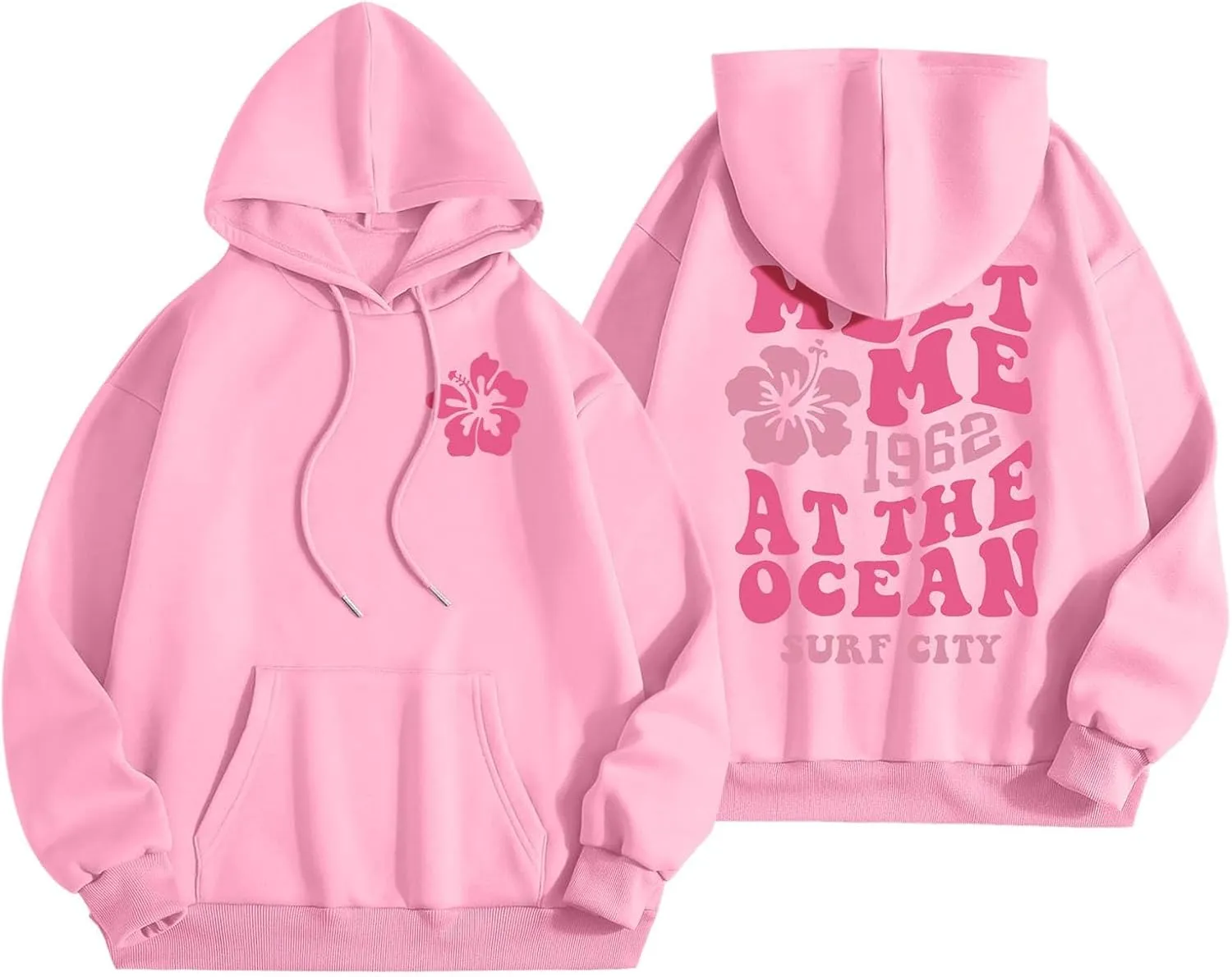 Womens Sweatshirt Graphic Hoodies Letter Print Casual Long Sleeve Drawstring Pullover Tops with Pocket, Medium