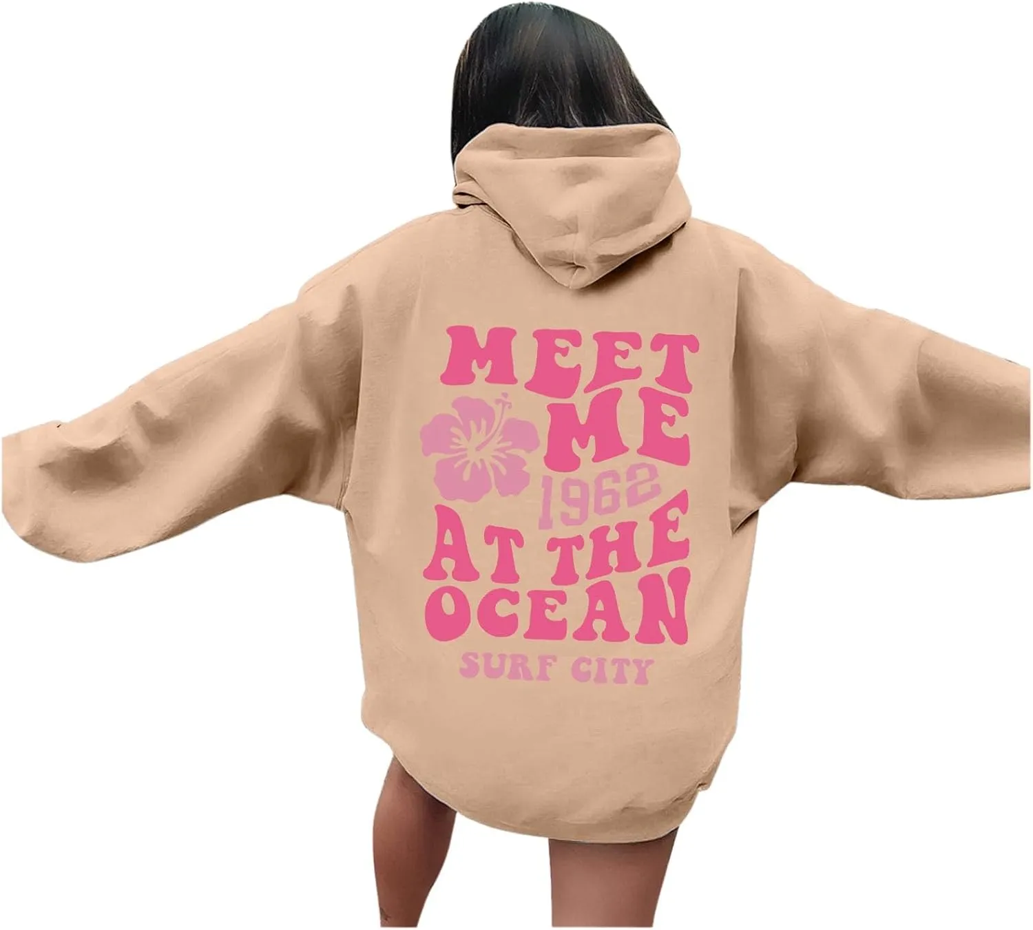 Womens Sweatshirt Graphic Hoodies Letter Print Casual Long Sleeve Drawstring Pullover Tops with Pocket, Medium