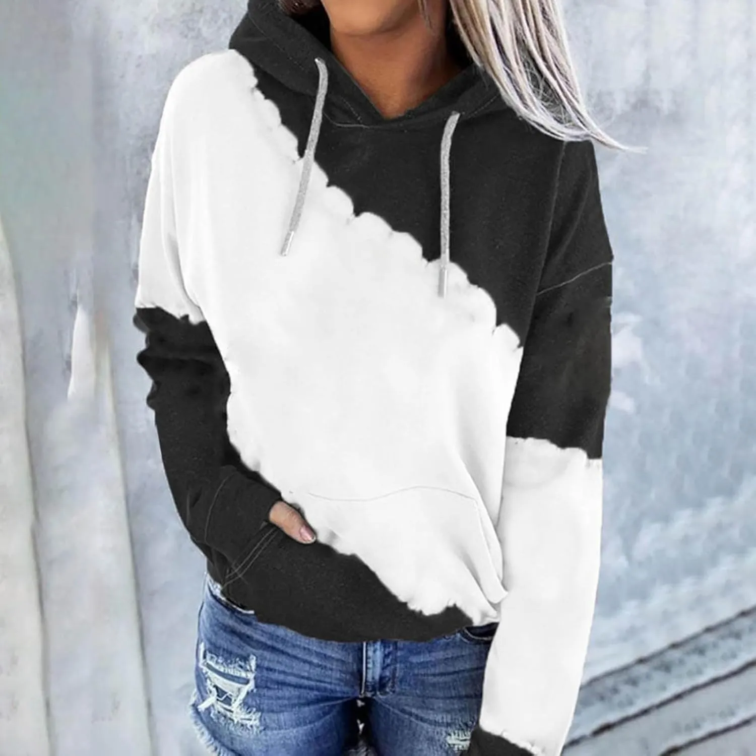 Women's Tie Dye Color Block Hoodies Long Sleeve Drawstring Preppy Pullover Oversized Comfy Casual 2024 Fall Clothes