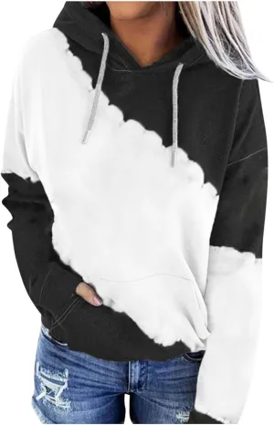 Women's Tie Dye Color Block Hoodies Long Sleeve Drawstring Preppy Pullover Oversized Comfy Casual 2024 Fall Clothes