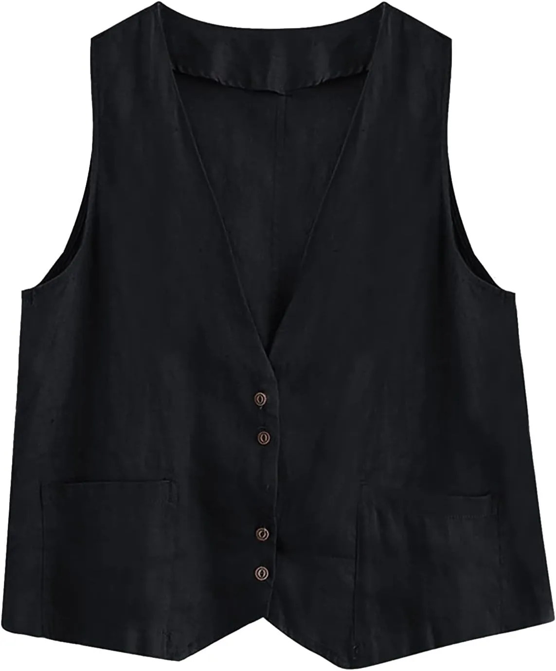 Womens Vest 2023 Summer Cotton Linen Vest Top Vintage Casual Sleeveless Button Down Jacket Loose Vests Outerwear