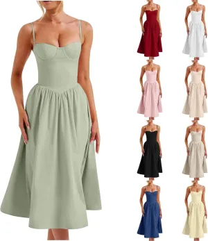 Women's Vintage Corset Dress Spaghetti Strap A-Line Midi Dress Elegant Cocktail Party Evening Dresses