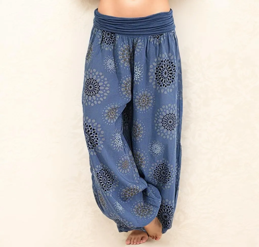 Womens Wide Leg Harem Pants Elastic Waist Casual Boho Floral Print Fashion Loose Pant Vintage Yoga Trousers