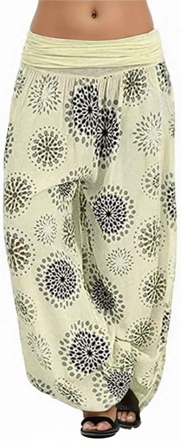 Womens Wide Leg Harem Pants Elastic Waist Casual Boho Floral Print Fashion Loose Pant Vintage Yoga Trousers