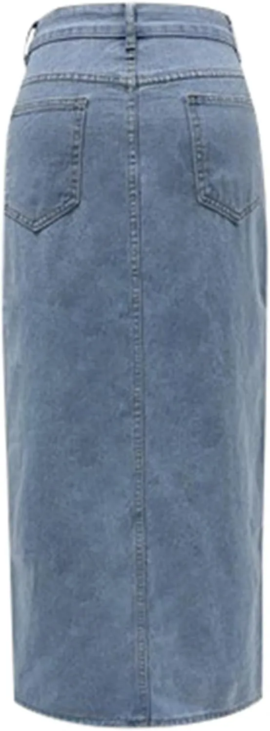 Women's Wide Leg Jeans High Waisted Casual Trendy Split Thigh Maxi Denim Skirt Ladies Zip Up Long Pencil Jean Skirt