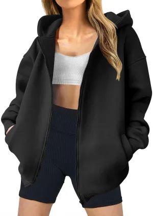 Womens Zip Up Hoodies Fleece Jackets Long Sleeve Oversized Sweatshirt Casual Fall Fashion Preppy Outfits for Women
