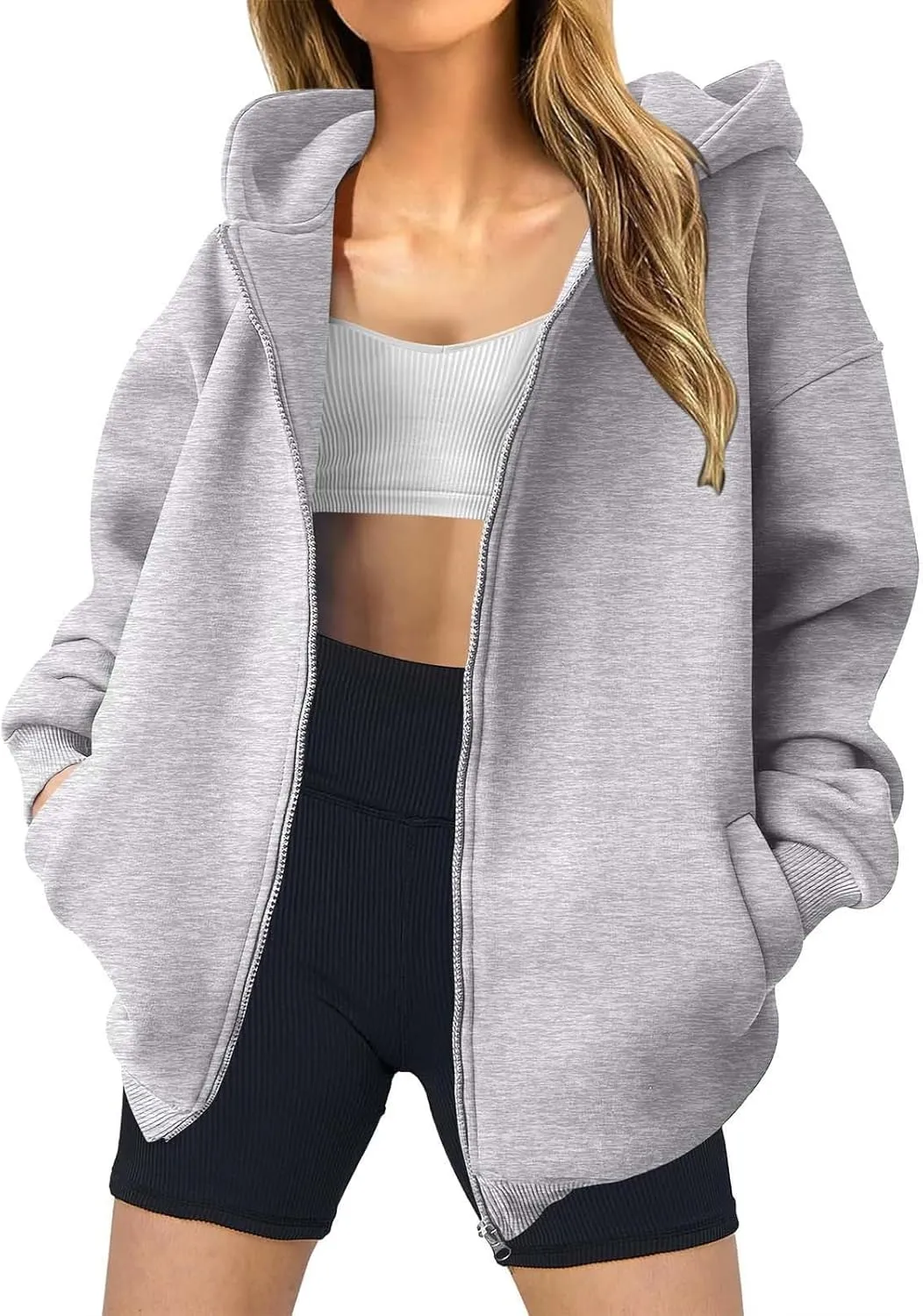 Womens Zip Up Hoodies Fleece Jackets Long Sleeve Oversized Sweatshirt Casual Fall Fashion Preppy Outfits for Women