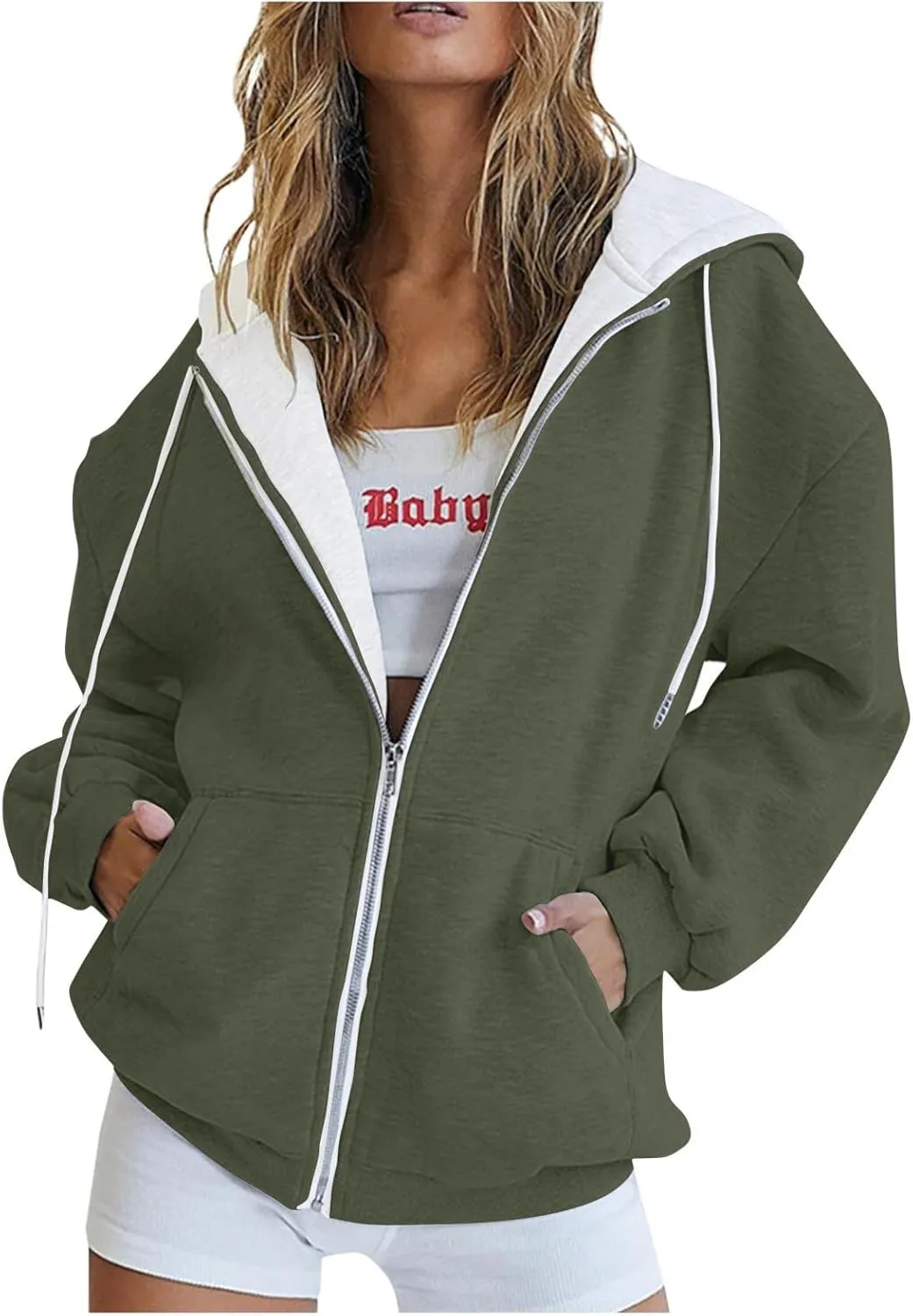 Womens Zip Up Hoodies Long Sleeve Fall Oversized Sweatshirts Jacket with Pockets 2025 Fashion Clothes Sweaters