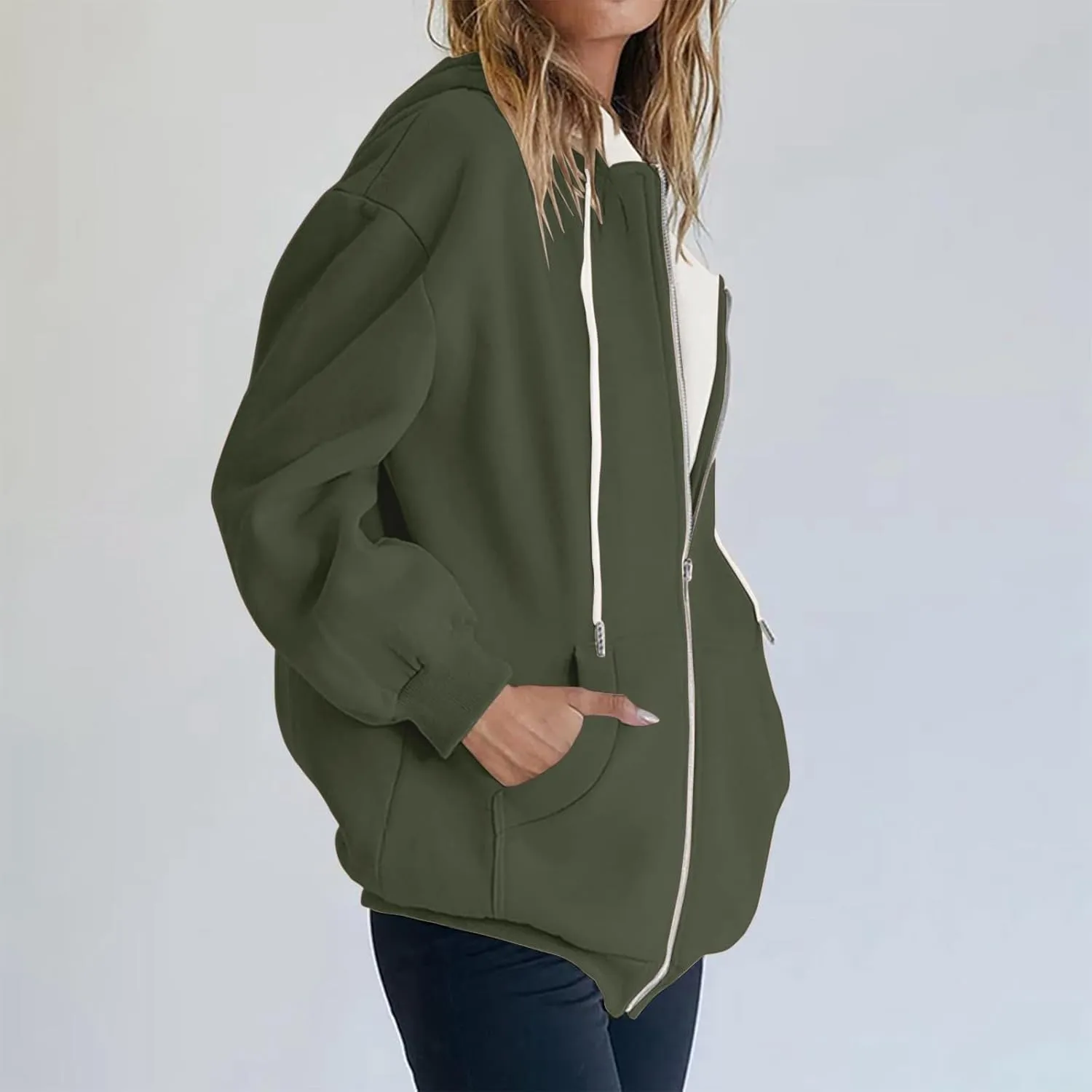 Womens Zip Up Hoodies Long Sleeve Fall Oversized Sweatshirts Jacket with Pockets 2025 Fashion Clothes Sweaters