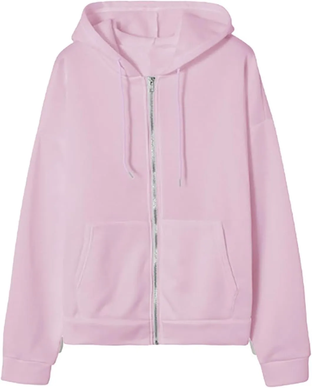 Womens Zip Up Hoodies Oversized Lightweight Hooded Solid Sweatshirt Long Sleeve Jacket Y2K Fall Clothes