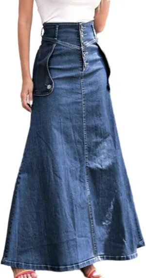Wuitrie Jean Skirts for Women Denim High Waisted Button Down Maxi Skirt Casual Summer Going Out Vacation Travel Skirt