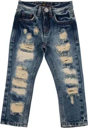 X RAY Boys Distressed Jeans (2T-16), Big Boy & Little Kids Stretch Slim Fit Pants, Ripped Denim Jeans for Boys