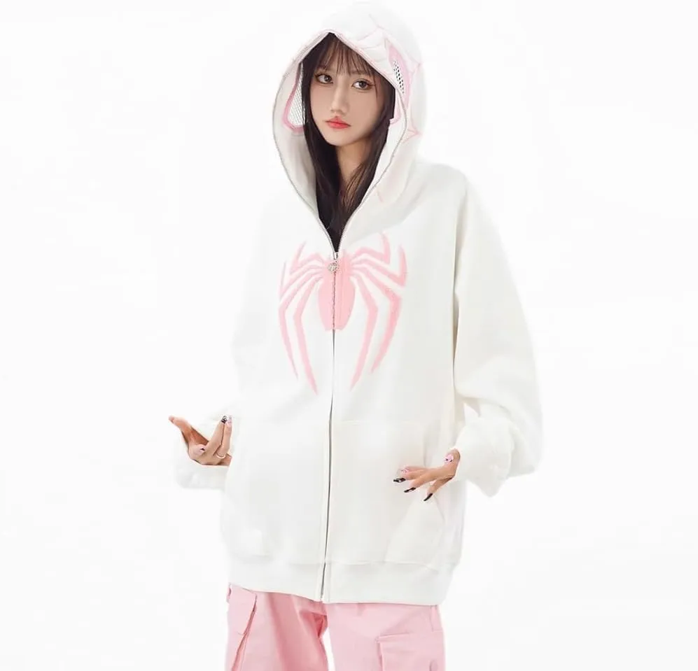 Y2K Hip Hop Spider Hoodie for Women Men Graphic Full Zip up Hoodies Oversized Kawaii gothic punk Hoodies Jacket