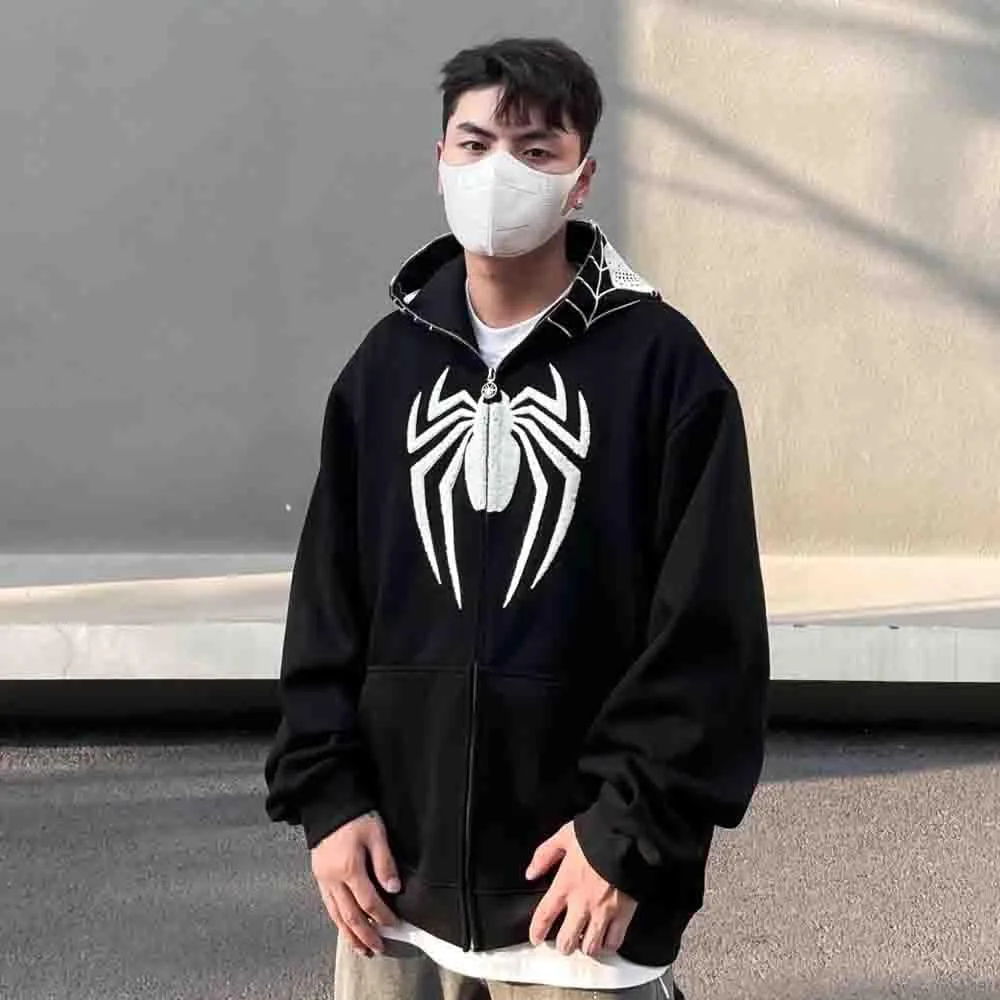 Y2K Hip Hop Spider Hoodie for Women Men Graphic Full Zip up Hoodies Oversized Kawaii gothic punk Hoodies Jacket
