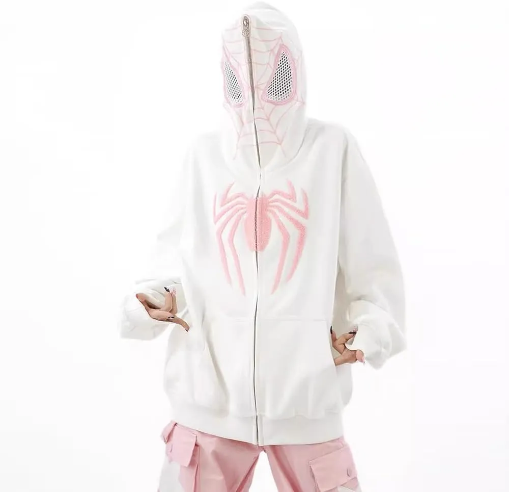 Y2K Hip Hop Spider Hoodie for Women Men Graphic Full Zip up Hoodies Oversized Kawaii gothic punk Hoodies Jacket