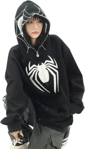 Y2K Hip Hop Spider Hoodie for Women Men Graphic Full Zip up Hoodies Oversized Kawaii gothic punk Hoodies Jacket